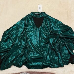 YOINS Metallic Teal Blouse Large